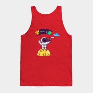 Cute Astronaut Vlogging On Space Cartoon Tank Top